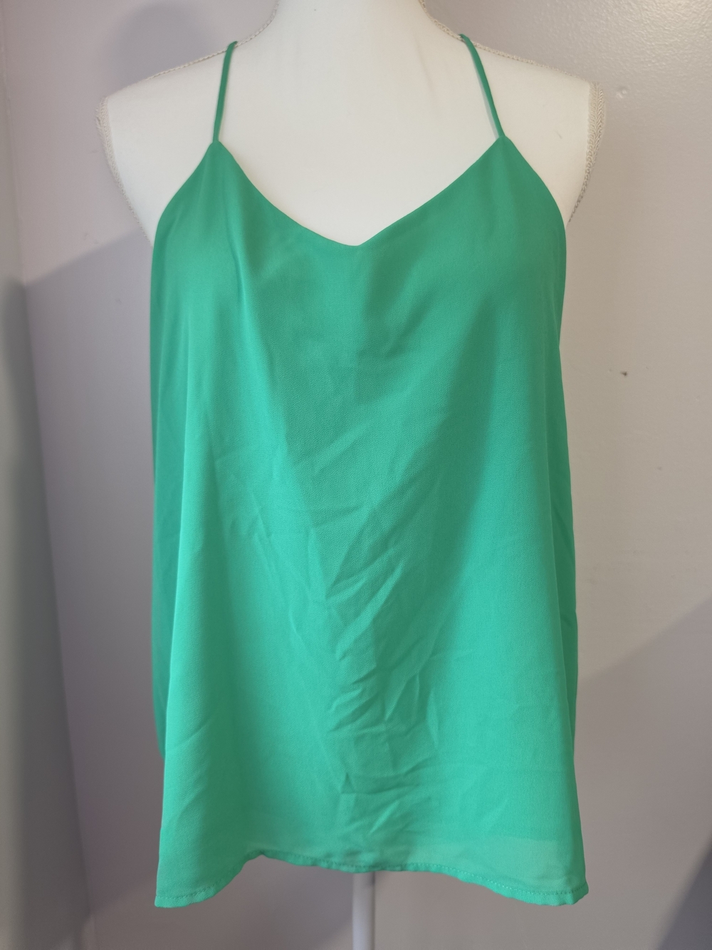 Ya Los Angeles Emerald Green Silk Blend Spaghetti Strap Cami Women's Size Large